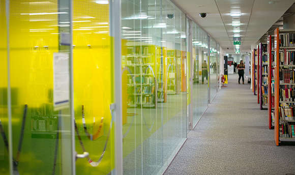 A corridor of modern study rooms at , Edinburgh